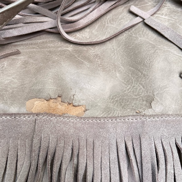 Moda Luxe fringe leather&vegan purse. Taupe - Picture 7 of 8